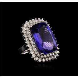 14KT White Gold GIA Certified 26.74ct Tanzanite and Diamond Ring