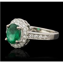 14KT White Gold 1.15ct Emerald and Diamond Ring