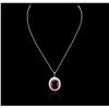Image 2 : 14KT White Gold 19.70ct Rubellite Tourmaline and Diamond Pendant With Chain