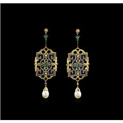 0.52ctw Emerald, Pearl, and Diamond Earrings - 18KT Yellow Gold