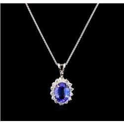3.00ct Tanzanite and Diamond Pendant With Chain - 14KT White Gold