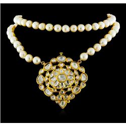 3.41ctw Diamond and Pearl Necklace - 18KT Yellow Gold