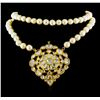 Image 1 : 3.41ctw Diamond and Pearl Necklace - 18KT Yellow Gold