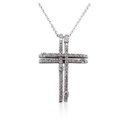 14KT White Gold 0.93ctw Diamond Cross Pendant With Chain
