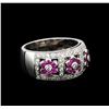 Image 1 : 0.50ctw Pink Sapphire and Diamond Ring - 18KT White Gold
