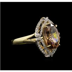 6.33ct Orange Zircon and Diamond Ring - 14KT Yellow Gold