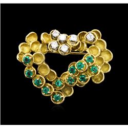 0.85ctw Emerald and Diamond Pin - 18KT Two-Tone Gold