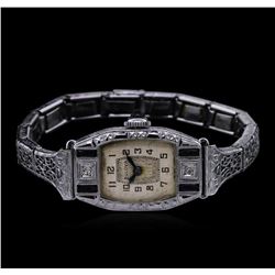 Bulova Art Deco 14KT White Gold Sapphire and Diamond Vintage Watch