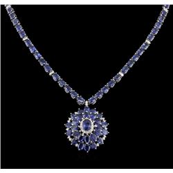 50.95ctw Blue Sapphire and Diamond Necklace - 14KT White Gold