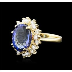 14KT Yellow Gold 5.44ct Tanzanite and Diamond Ring