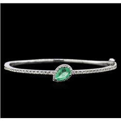 0.83ct Emerald and Diamond Bangle Bracelet - 14KT White Gold