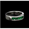 Image 1 : 0.60ctw Emerald and Diamond Ring - 14KT White Gold