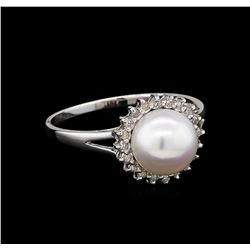 Pearl and Diamond Ring - 14KT White Gold