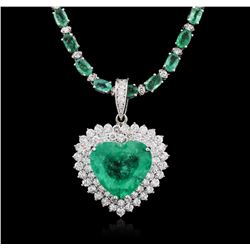 14-18KT White Gold 23.29ctw Emerald and Diamond Necklace