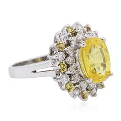 14KT White Gold GIA Certified 3.35ct Yellow Sapphire and Diamond Ring