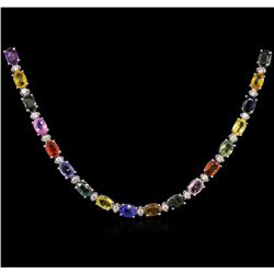 33.10ctw Multi Color Sapphire and Diamond Necklace - 18KT White Gold