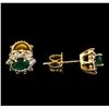 Image 2 : 1.00ctw Emerald and Diamond Earrings - 14KT Yellow Gold