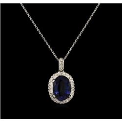 7.28ct Tanzanite and Diamond Pendant With Chain - 14KT White Gold