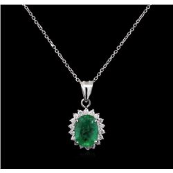 2.95ct Emerald and Diamond Pendant With Chain - 14KT White Gold