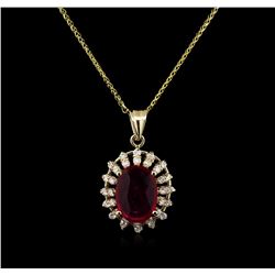 4.55ct Ruby and Diamond Pendant With Chain - 14KT Yellow Gold