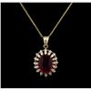 Image 1 : 4.55ct Ruby and Diamond Pendant With Chain - 14KT Yellow Gold