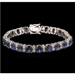 22.00ctw Blue Sapphire and Diamond Bracelet - 14KT White Gold