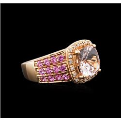 14KT Rose Gold 1.73ct Morganite, Pink Sapphire and Diamond Ring