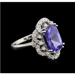 3.67ct Tanzanite and Diamond Ring - 14KT White Gold