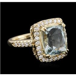 14KT Yellow Gold 4.99ct Aquamarine and Diamond Ring