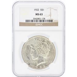 1922 NGC MS63 Peace Silver Dollar