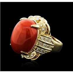 14KT Rose Gold 20.93ct Coral and Diamond Ring