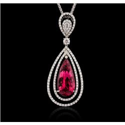 14KT White Gold 3.70ct Tourmaline and Diamond Pendant With Chain