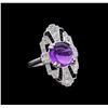 Image 1 : 3.85ct Amethyst and Diamond Ring - 18KT White Gold