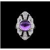 Image 2 : 3.85ct Amethyst and Diamond Ring - 18KT White Gold