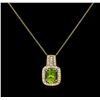 Image 2 : 2.66ct Peridot and Diamond Pendant With Chain - 14KT Two-Tone Gold