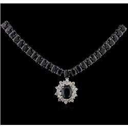 63.79ctw Blue Sapphire and Diamond Necklace - 14KT White Gold