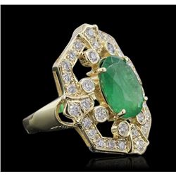 14KT Yellow Gold 2.85ct Emerald and Diamond Ring