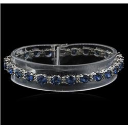 15.60ctw Blue Sapphire and Diamond Bracelet - 14KT White Gold