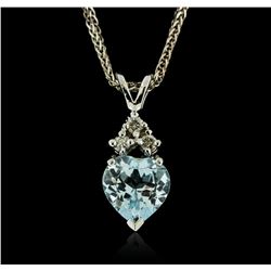 14KT White Gold 0.50ct Aquamarine and Diamond Pendant With Chain