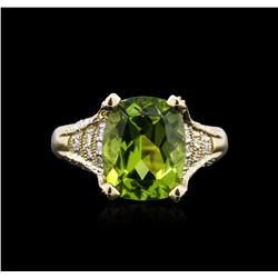 4.24ct Peridot and Diamond Ring - 14KT Yellow Gold