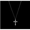 Image 2 : 14KT White Gold 0.88ctw Diamond Cross Pendant With Chain