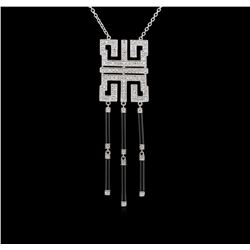 Onyx and Diamond Necklace - 14KT White Gold