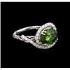 Image 1 : 3.40ct Green Tourmaline and Diamond Ring - 18KT White Gold