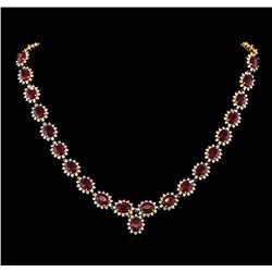 47.00ctw Ruby and Diamond Necklace - 14KT Yellow Gold