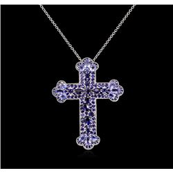 8.76ctw Blue Sapphire Pendant With Chain - 14KT White Gold