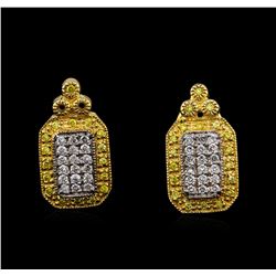 0.70ctw Yellow Diamond Earrings - 14KT Two-Tone Gold
