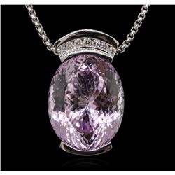 14KT White Gold 80.22ct Kunzite and Diamond Pendant With Chain