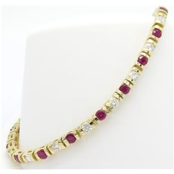1.90ctw Diamond and Ruby Bracelet - 14KT Yellow Gold
