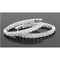 3.12ctw Diamond Hoop Earrings - 14KT White Gold