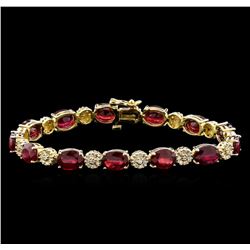 23.60ctw Ruby and Diamond Bracelet - 14KT Yellow Gold